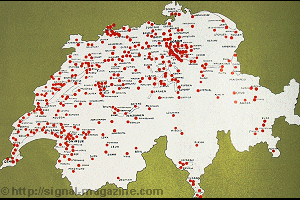 Map of Switzerland showing the 330 cities in which SIGNAL was sold